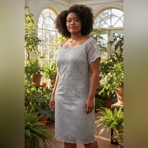 Worthington 16T Tall Silver Lace Sheath Dress Wedding Guest